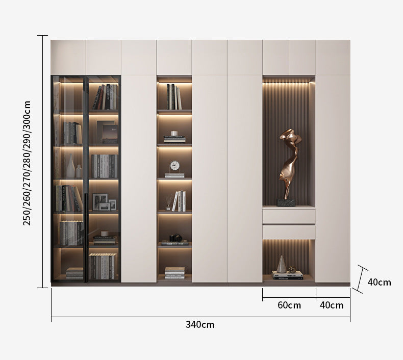Heightened Solid Wood Bookcase with Glass Doors, Floor-standing Home-use Six-door Bookcase, High-end Storage Cabinet for Home Bedroom and Study Room