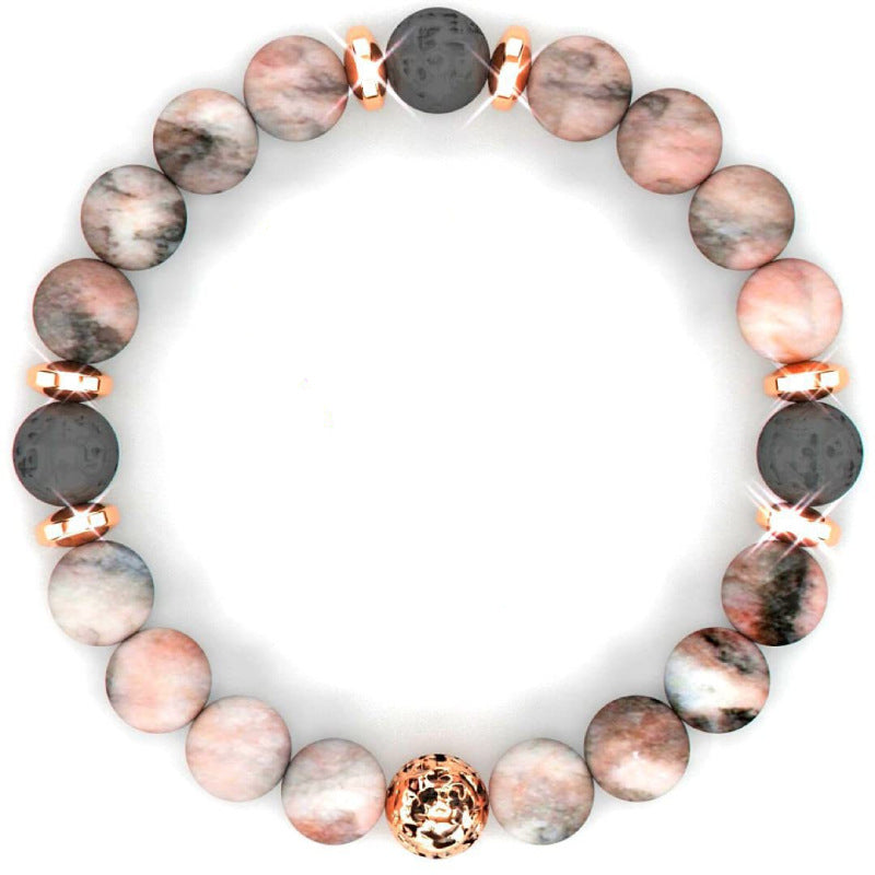 Colorful Stone Tiger Eye Bracelet Ladies Pink Crystal White Pine Bracelet8mm Beaded Elastic Cord Pink Zebra Spacer Bracelet