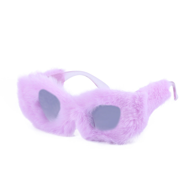 Puppy Style Plush Winter Sunglasses for Women Fashion Cat Eye Sunglasses European and American Style Sunglasses