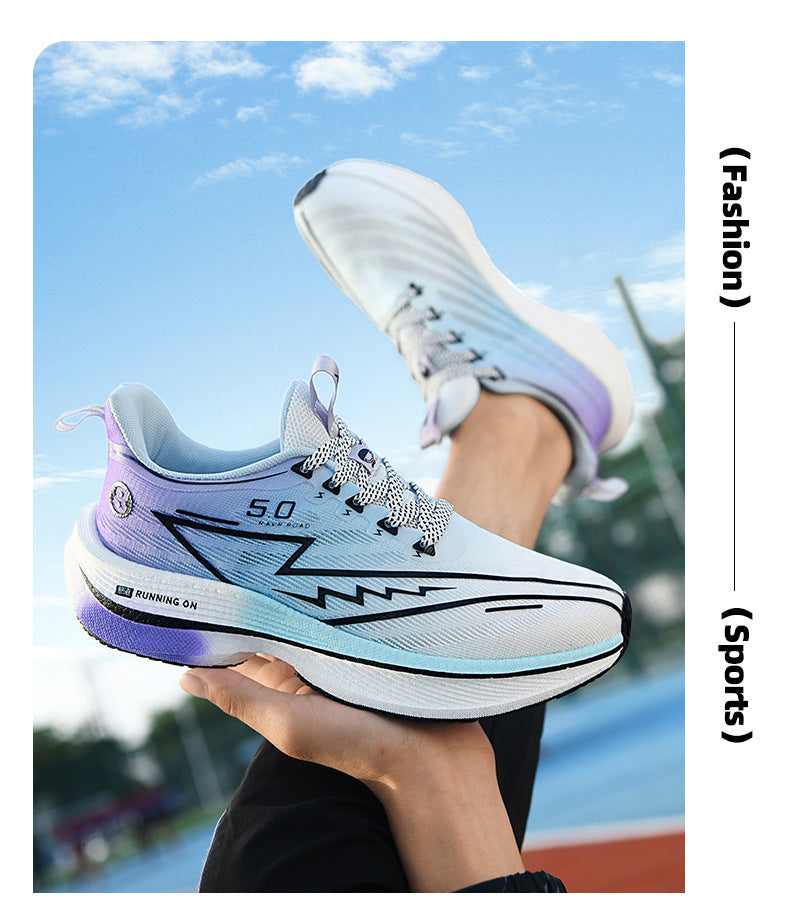 Carbon Plate Running Shoes Mesh Ultra-light Breathable Sports Shoes Men Couple All-match Casual Popcorn Running Shoes Breathable Lightweight