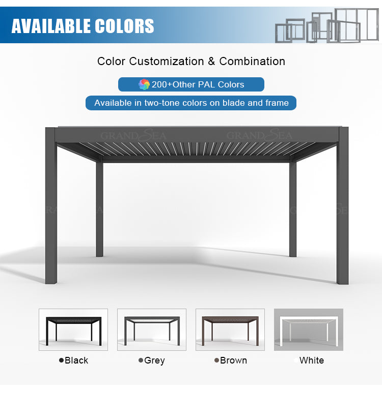 Outdoor Garden Motorized Louvered Roof System Bioclimatic Pergola Outdoor Aluminum Pergola With Sliding Glass Door and Louvered