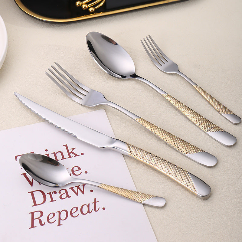 410Stainless Steel Star Diamond Western Steak Knife Fork Spoon Middle Eastern Titanium Coated Hotel Cutlery Knife Fork Spoon Partial Gold