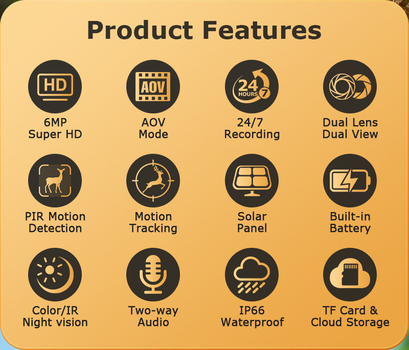 New Product AOV Solar-powered Camera6MP HD Binoculars4G Outdoor Camouflage Solar Camera