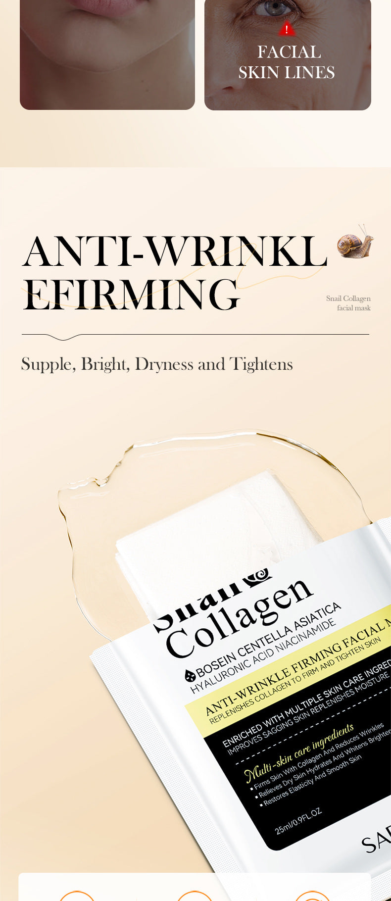 Full English Snail Face Mask SADOER Collagen anti-wrinkle firming delicate skin mask  wholesale