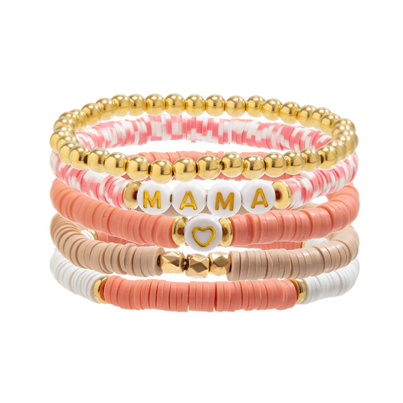 Women's Holiday Gift Soft Clay Bracelet for Mom Mother's Day Heart Bracelet MAMA Alphabet Soft Clay Bracelet Set