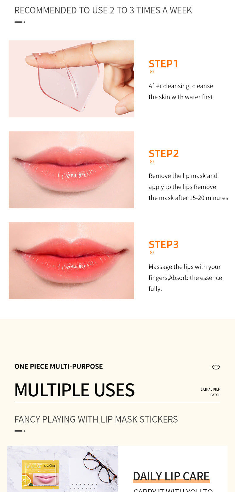 Orange Moisturizing Lip Mask SADOER Moisturizing lips anti-chapped lip mask cross-border foreign trade wholesale