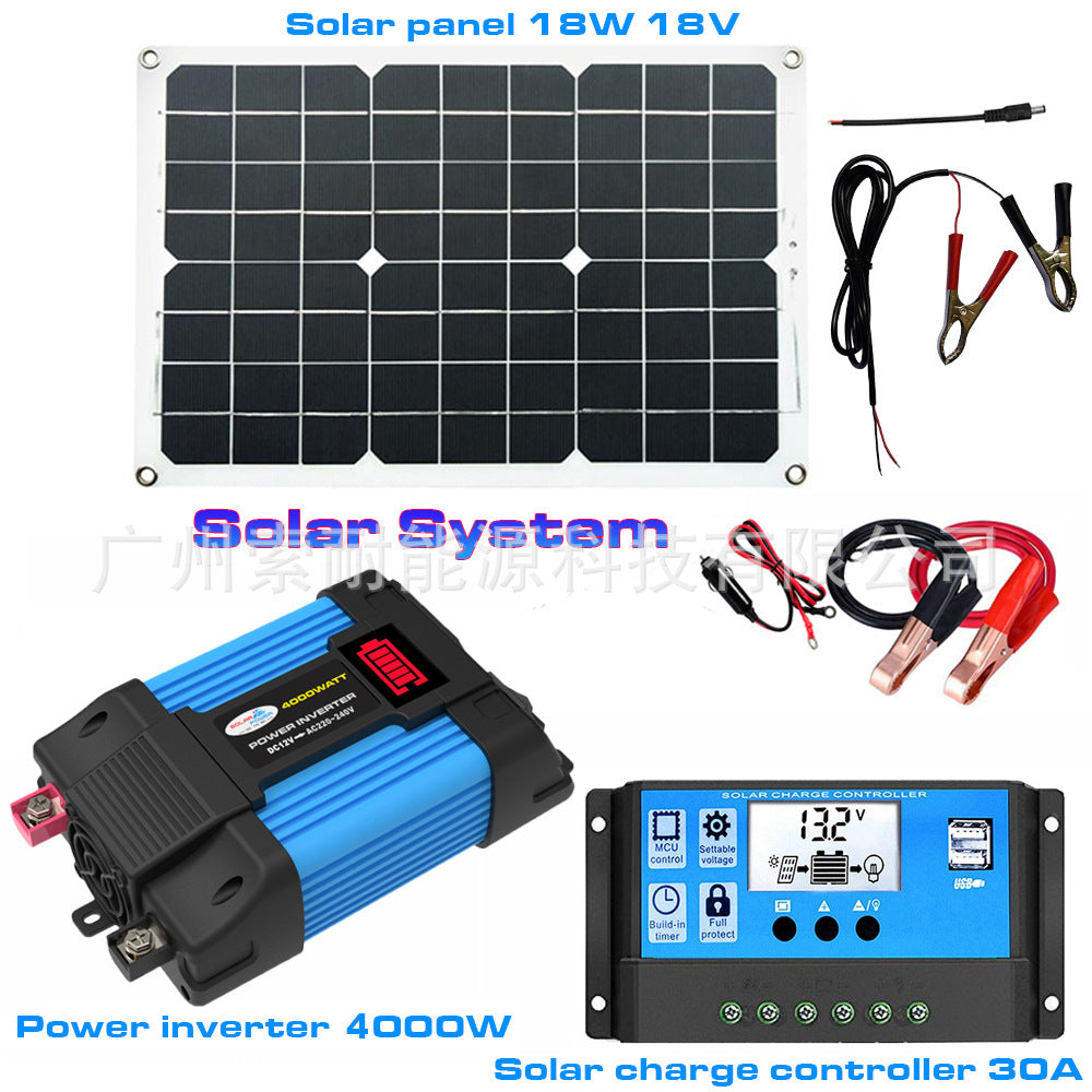 12V Solar Energy Kit System: Inverter 30A Controller 18W Solar Panel Solar System