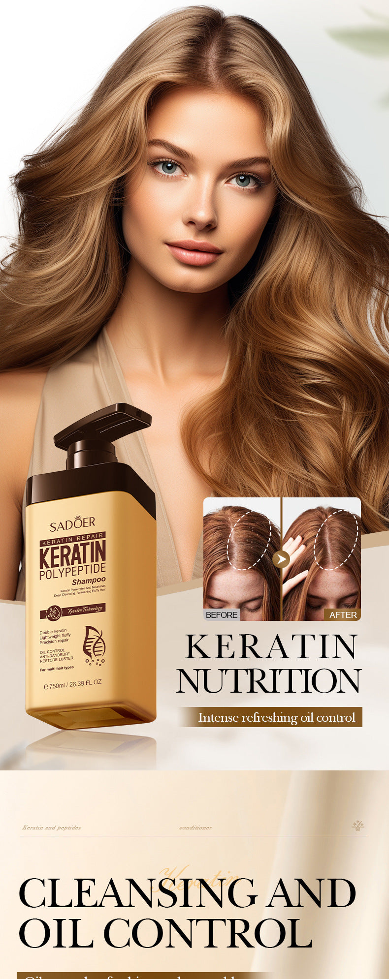Keratin Peptide Anti-Dandruff Shampoo SADOER Fluffy Cleansing Shampoo Cross-Border Wholesale
