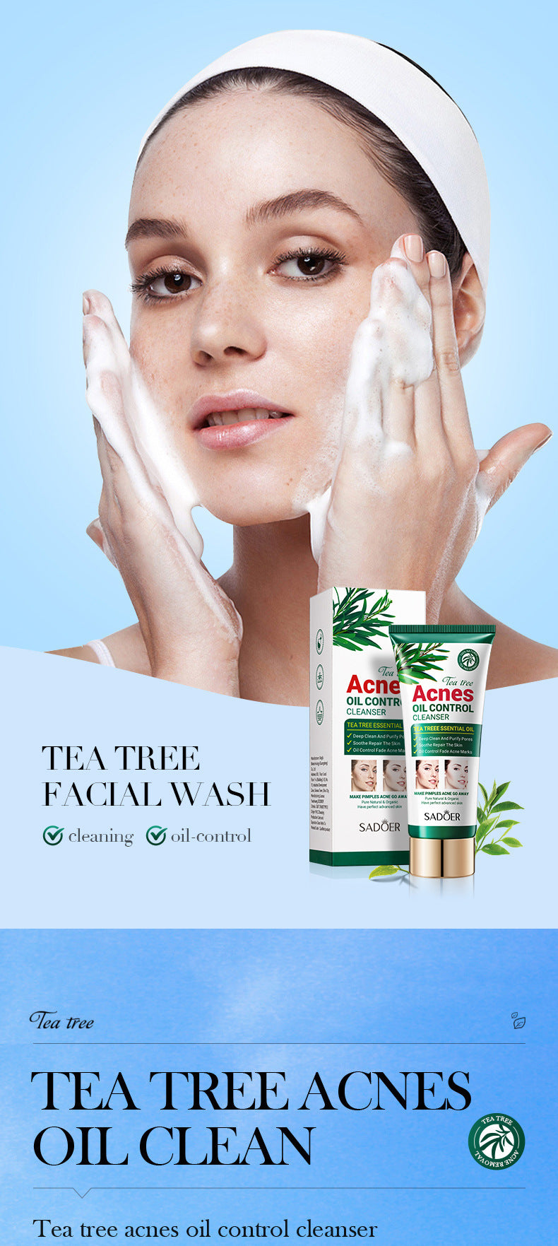 Full English Tea Tree Facial Cleanser100gSADOER Deep Cleansing Moisturizing Refreshing Cleanser  Wholesale