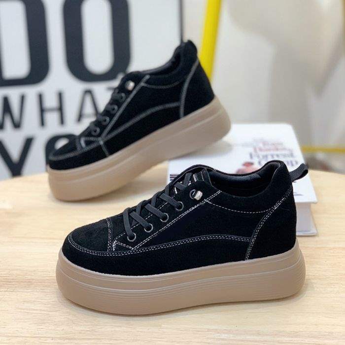 New Spring Thick-Soled Height-Increasing Women's Shoes, Versatile Black Platform Casual Shoes for Winter