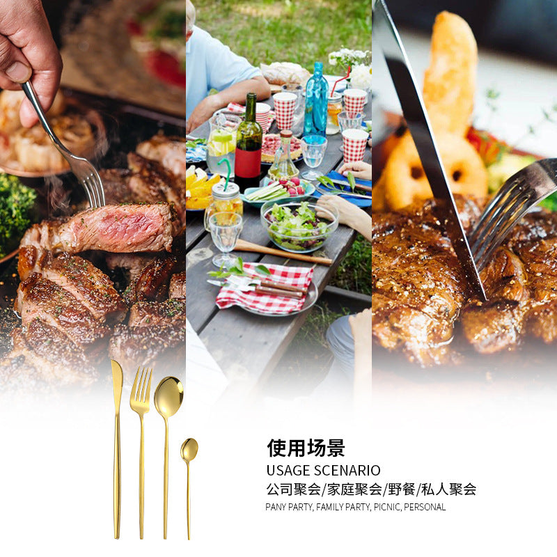 Stainless Steel Cutlery Set24Set of Gold-Plated Portuguese Tableware Western Steak Knife Fork Spoon Gift Box