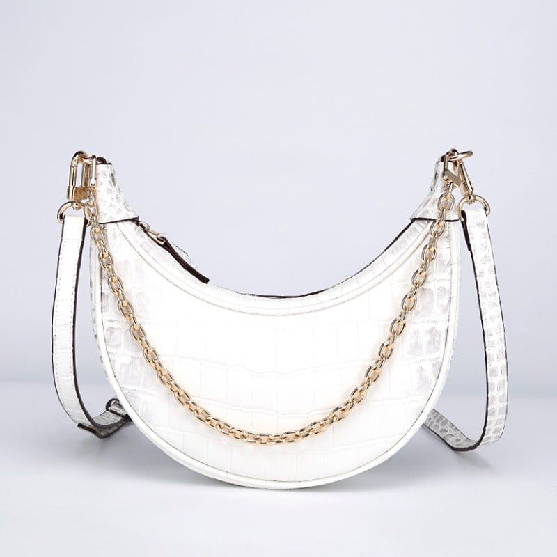 European and American Underarm Single Shoulder Bag for Women, Chain Moon Bag, Mini Fashion Women's Bag, Trendy Versatile Crocodile Pattern Light Luxury Crossbody Bag