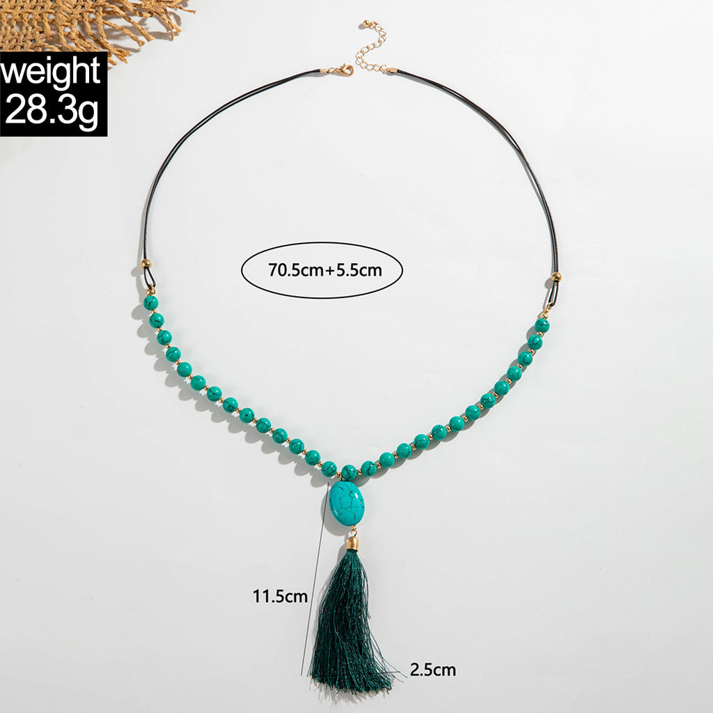 Simple Colorful Beaded Tassel y Chain Necklace Elegant Versatile Diamond-Studded Sweater Chain Jewelry