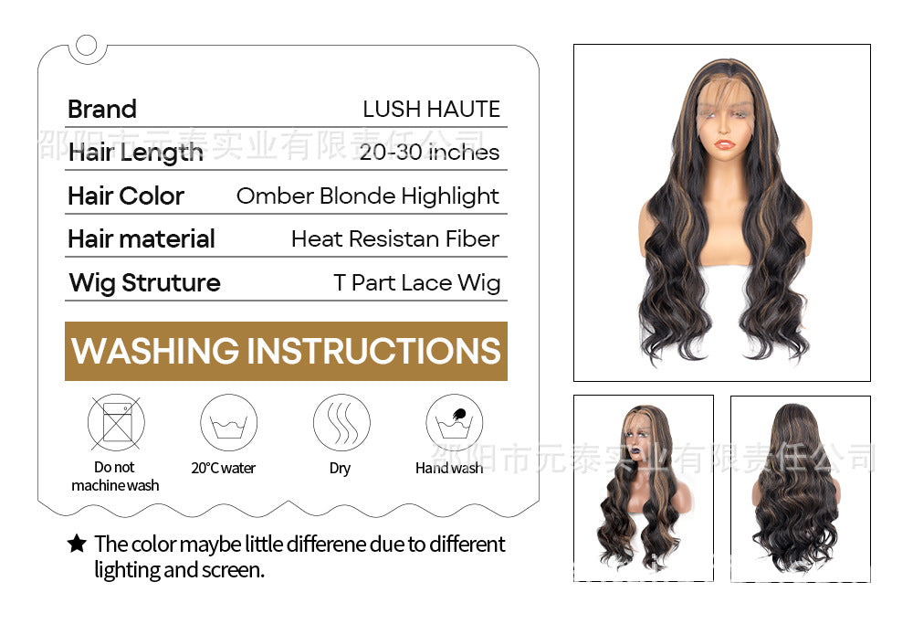 Amazon Hot-Selling Synthetic Hair Middle Part Front Lace Wig Big Wave Long Curly Hair Gradient Piano Color Wig