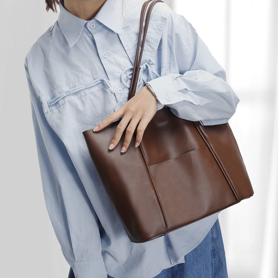 Simple Large Capacity Textured Tote Bag Mother Bag Elegant Commuter Handbag Fashion Versatile Shoulder Bag for Women