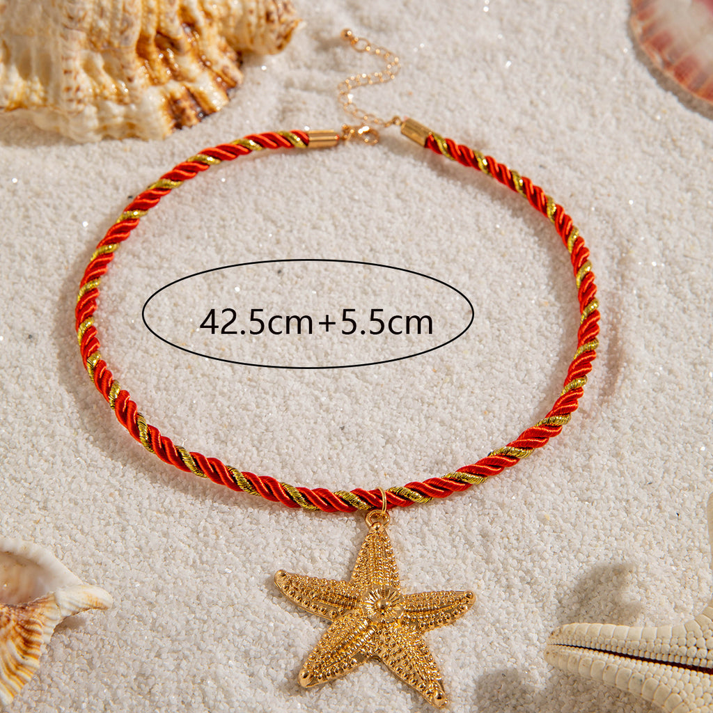 European and American Metal Ocean Style Starfish Pendant Necklace Jewelry Personality Exaggerated Star Beach Vacation Necklace for Women