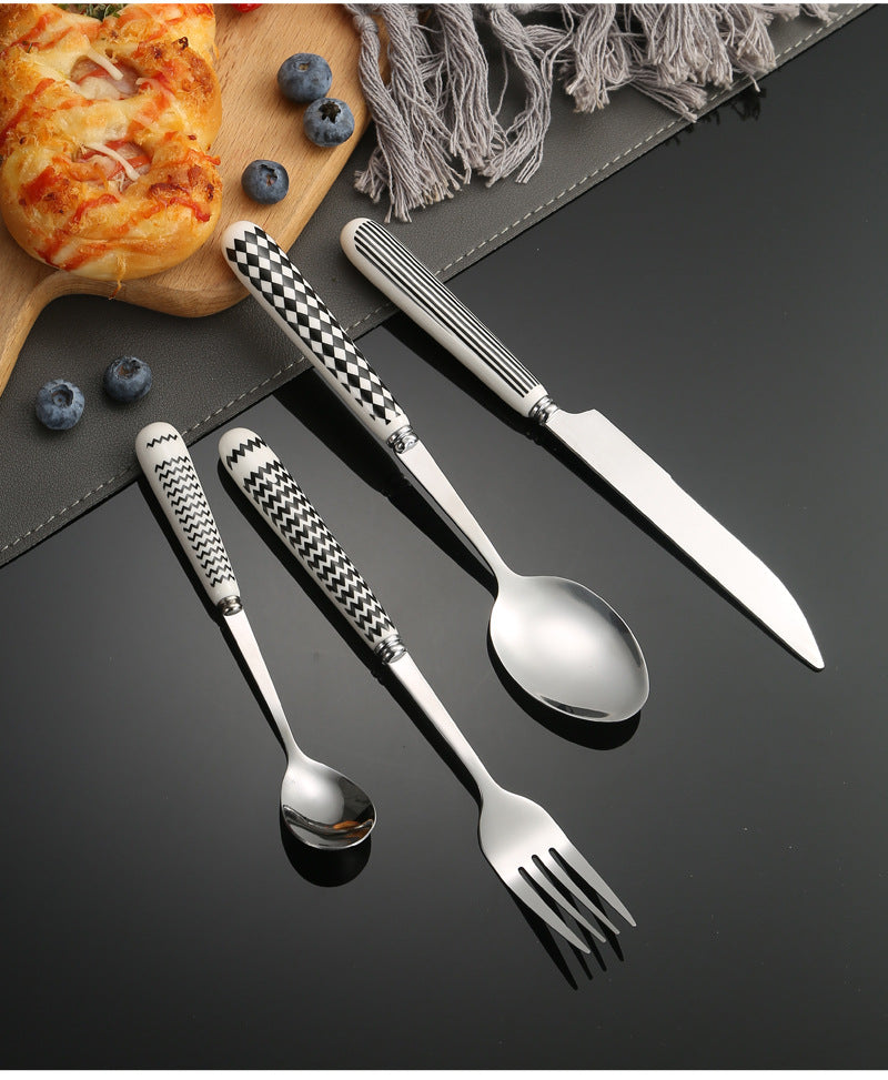 410Stainless Steel Cutlery Restaurant Creative Hepburn Style Ceramic Handle Knife Fork Spoon Tea Spoon Set Western Steak Knife Fork