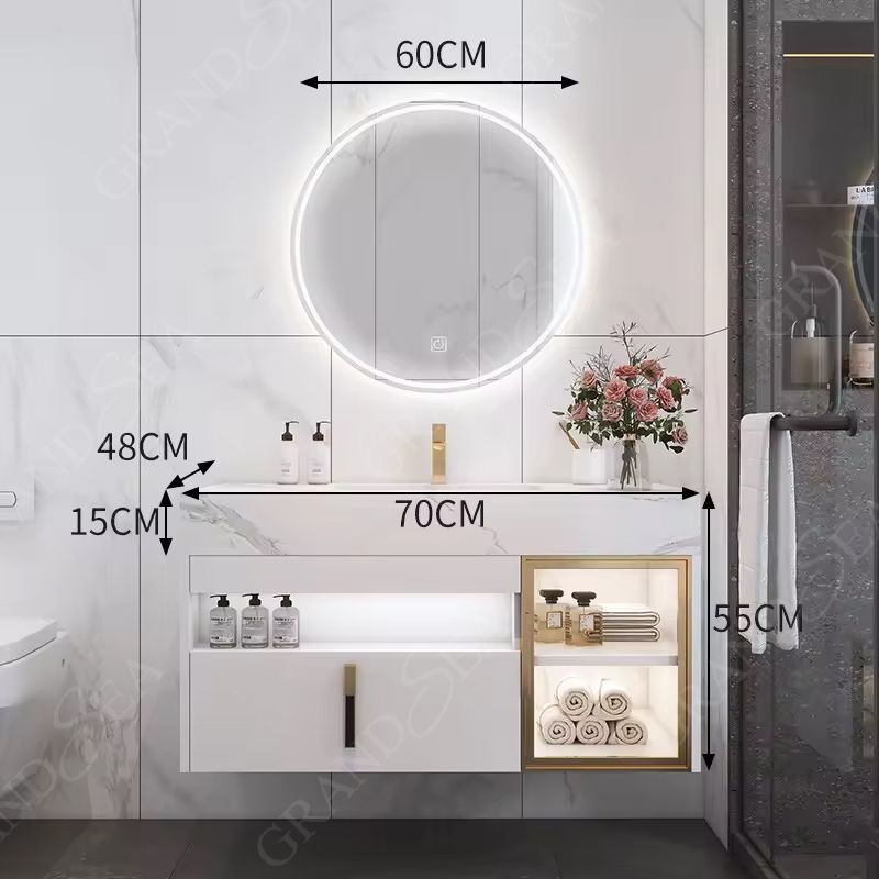 Countertop MDF Modern European Bathroom Vanity with LED Mirror Customizable Size & Color Water Resistant Hotel Use