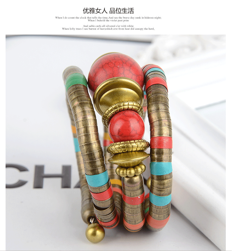 Factory Direct Sale Three-Circle Bracelet European and American Style Exaggerated Personality Spacer Vintage Beaded Bohemian Multi-Layer Bracelet