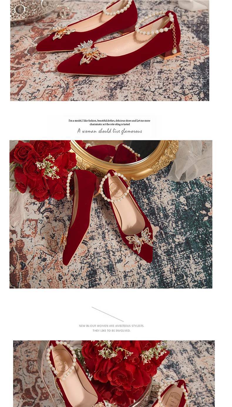 Pointed Elegant Burgundy High Heels2025New Year's New Socialite Bowknot Comfortable Bride Shoes Two-Way Wedding Shoes