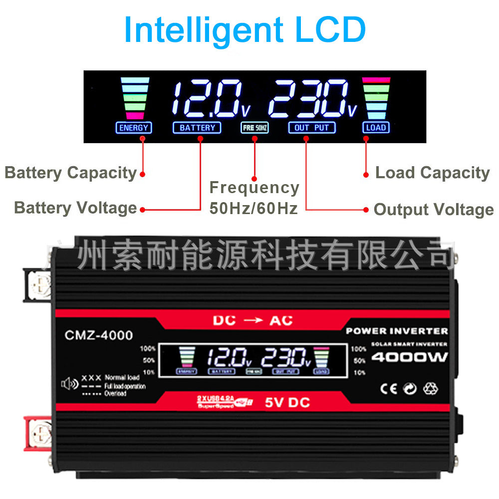Car Converter Small Electrical Car Inverter300W 12V Turn110V/220V Double USB Intelligent Color Screen