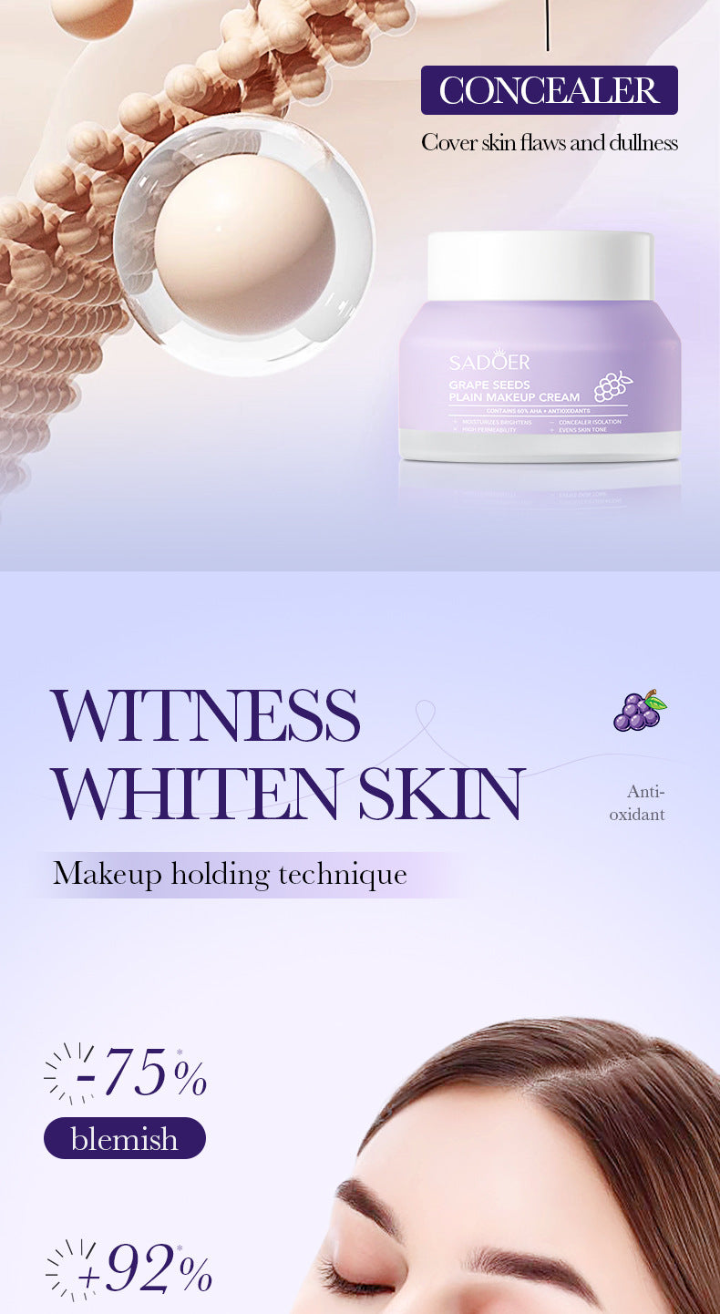 Makeup SADOER Grape Seed Concealer Brightening Cream Skin Softening Face Cream Live Streaming Cross-Border Wholesale