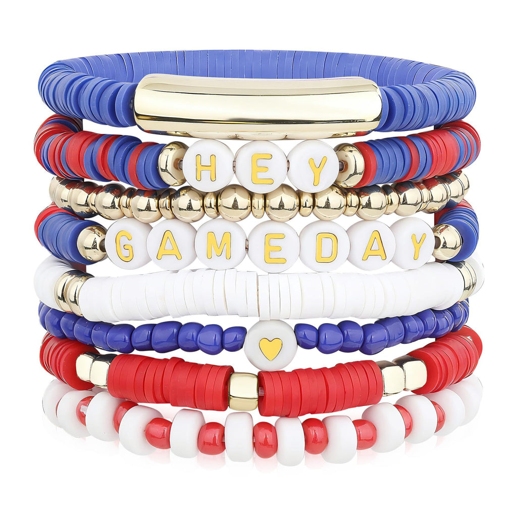 Game Day Soft Clay Bracelet Set Multi-layer Stackable Elastic Bracelet Super Bowl Game Day Football Bracelet