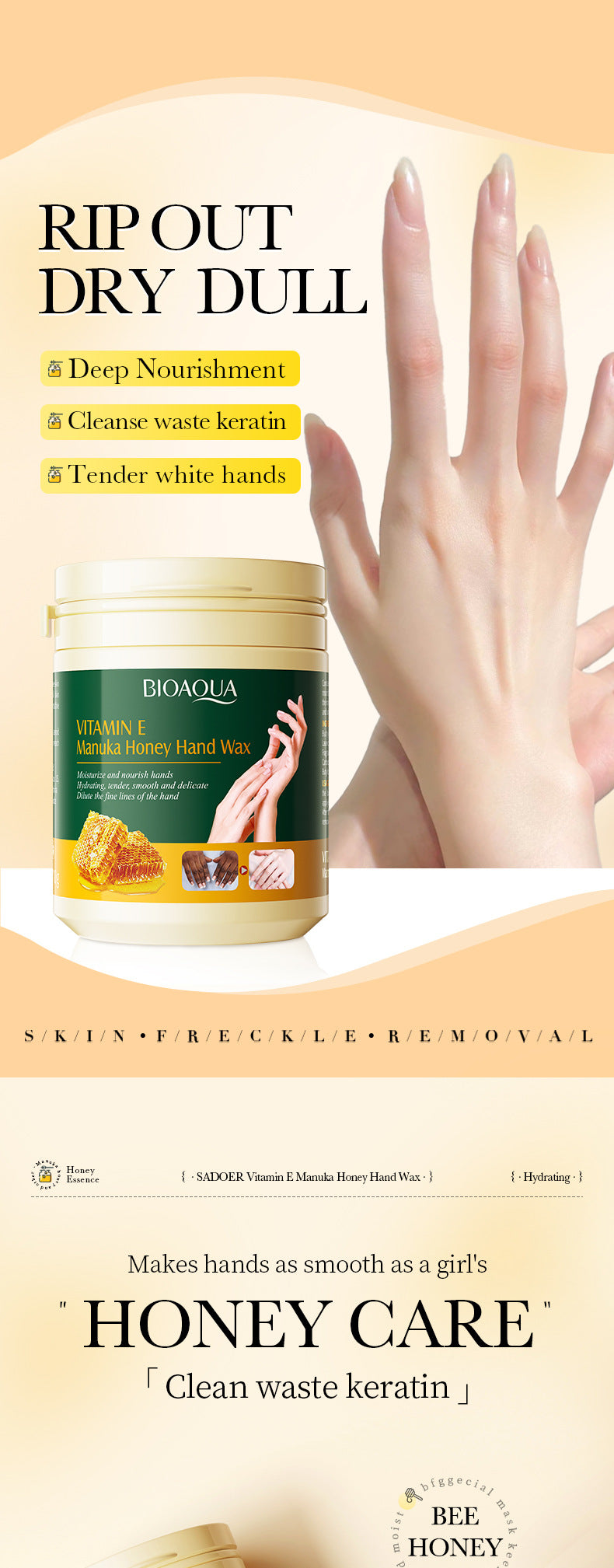 Honey Hand Wax170gBIOAOUA Vitamin E Moisturizing and Nourishing Hand Care Cross-Border Wholesale
