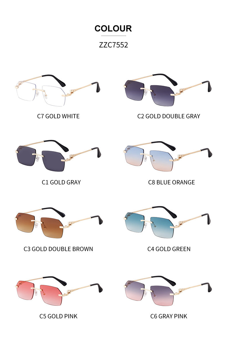 European and American Frameless Cut Edge Leopard Temple Sunglasses for Men Retro Square Frame Driving Sun Protection Sunglasses Wholesale Glasses