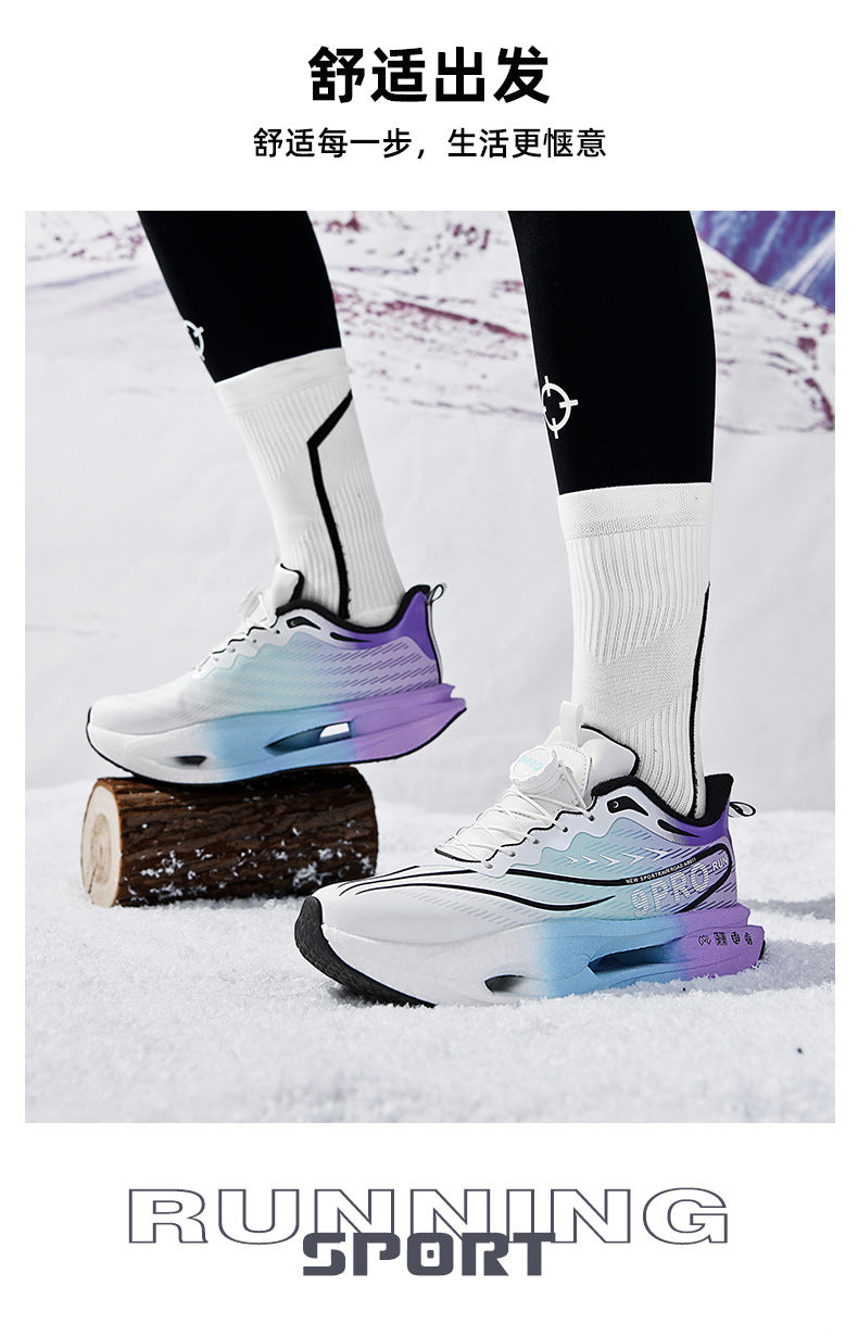 Winter New Leather Surface Fleece-Lined Warm Knob Buckle Sports Shoes Parent-Child Real Carbon Plate Soft Sole Rebound Cushioning Running Shoes