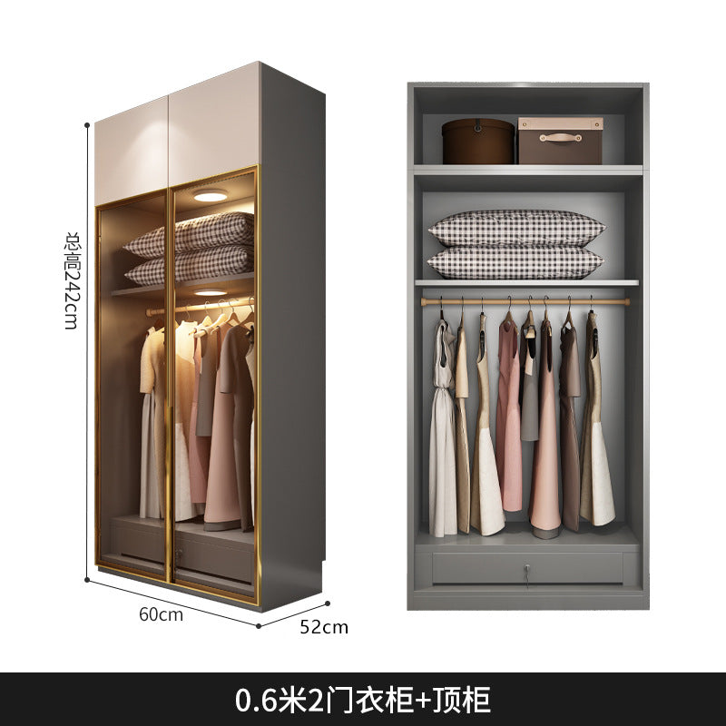 Flat Door Glass Door Wardrobe Modern Household Bedroom Cloakroom Four-Six-Eight Door Assembly Wardrobe Storage Large Wardrobe