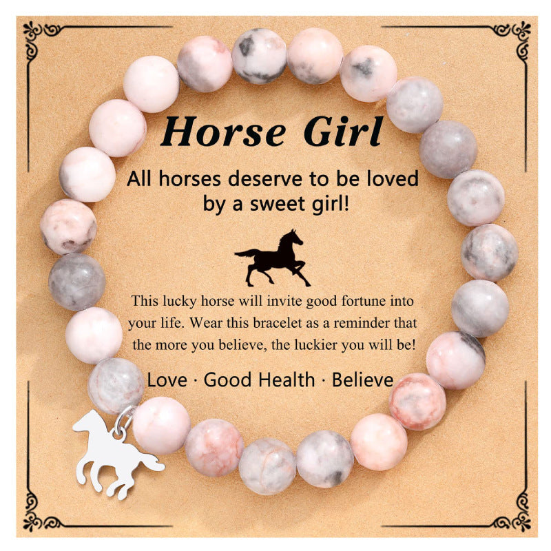 Women's Blue Jade Magnetic Spacer Bracelet Natural Stone Pink Zebra Beaded Bracelet Stainless Steel Pony Pendant Bracelet