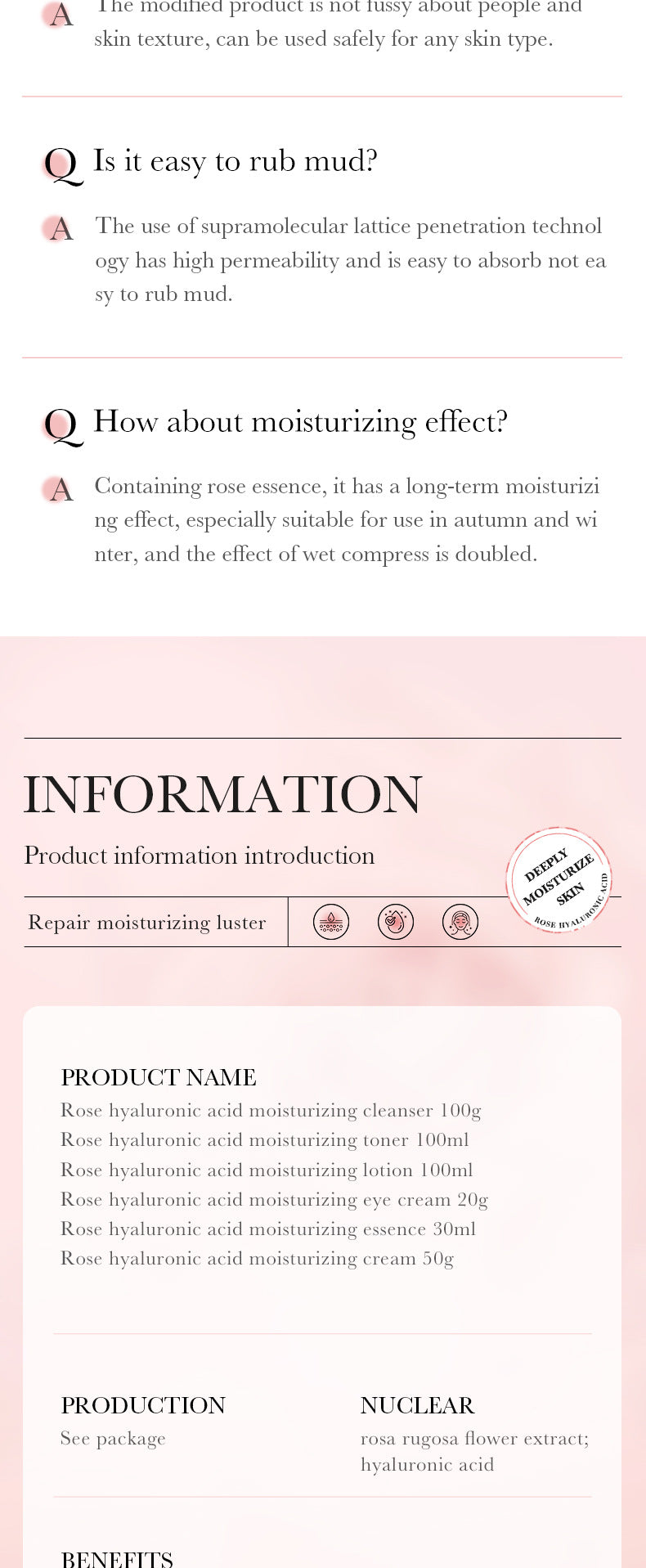 BIOAOUA Rose Hyaluronic Acid Moisturizing Six-piece Set Hydrating skin care product set  wholesale