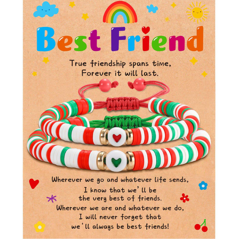 Secret Friend Card Woven Bracelet Friend Colorful Soft Clay Heart Bracelet Stretchable Women's Friendship Woven Bracelet