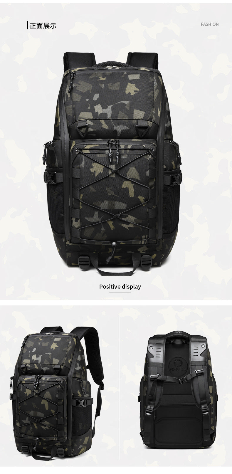 OZUKO Travel Backpack Men's Large Capacity Waterproof Outdoor Mountaineering Computer Backpack Camouflage Commuting School Bag