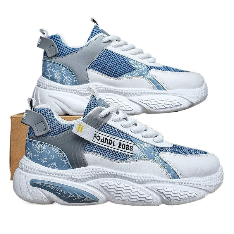 Internet Celebrity Men's Shoes Summer Mesh Breathable Versatile Sports Running Shock Absorption Thick Sole Height Increasing Dad Trendy Shoes