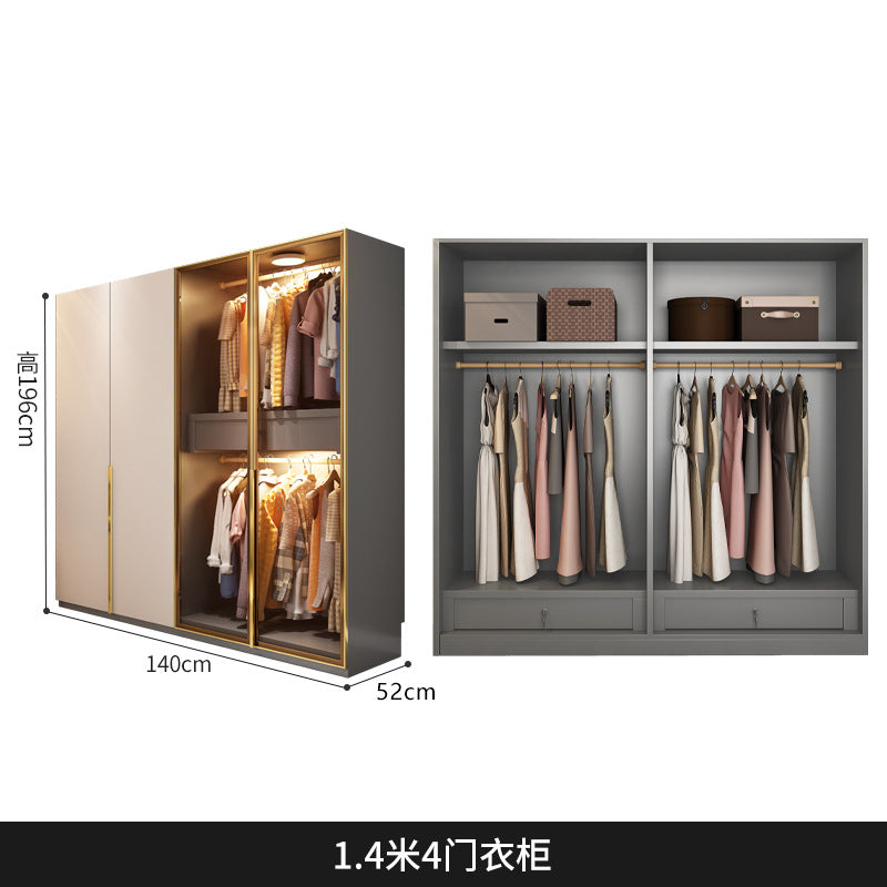 Light Luxury Glass Door Wardrobe Modern Home Bedroom Cloakroom Custom Processing Assembly Wardrobe Storage Large Wardrobe