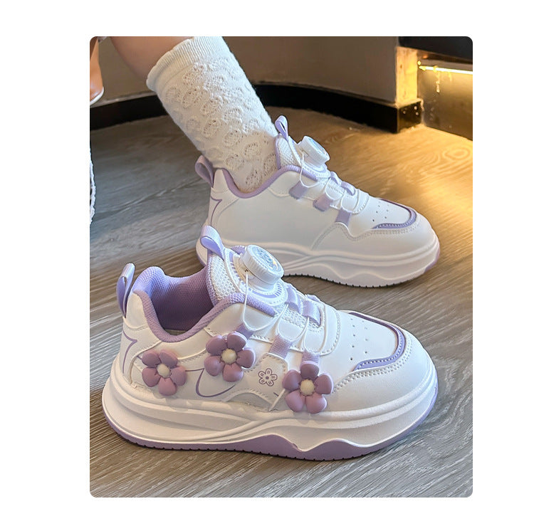 Children's Sports Shoes Spring and Autumn2025New Student Knob Girls' White Sneakers Versatile Casual Girls' Running Shoes
