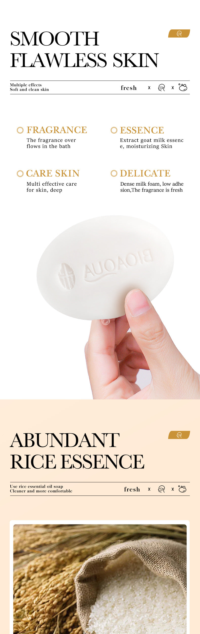 Full English Rice Soap BIOAOUA Cleansing and Bathing Deep Cleansing Handmade Essential Oil Soap  Foreign Trade Wholesale