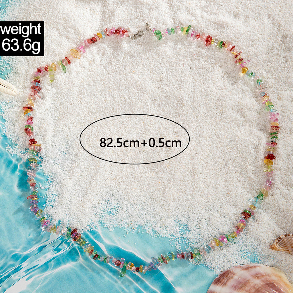 Simple Colorful Beaded Tassel y Chain Necklace Elegant Versatile Diamond-Studded Sweater Chain Jewelry