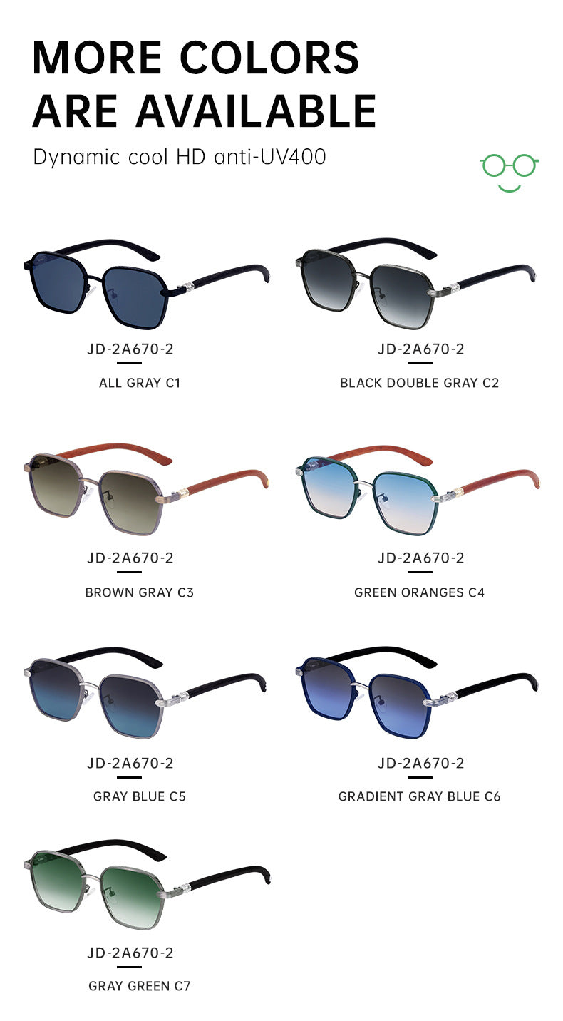 Vintage Imitation Wood Grain Temple Men's Sunglasses Outdoor Driving Square Frame Sunglasses Wholesale shades
