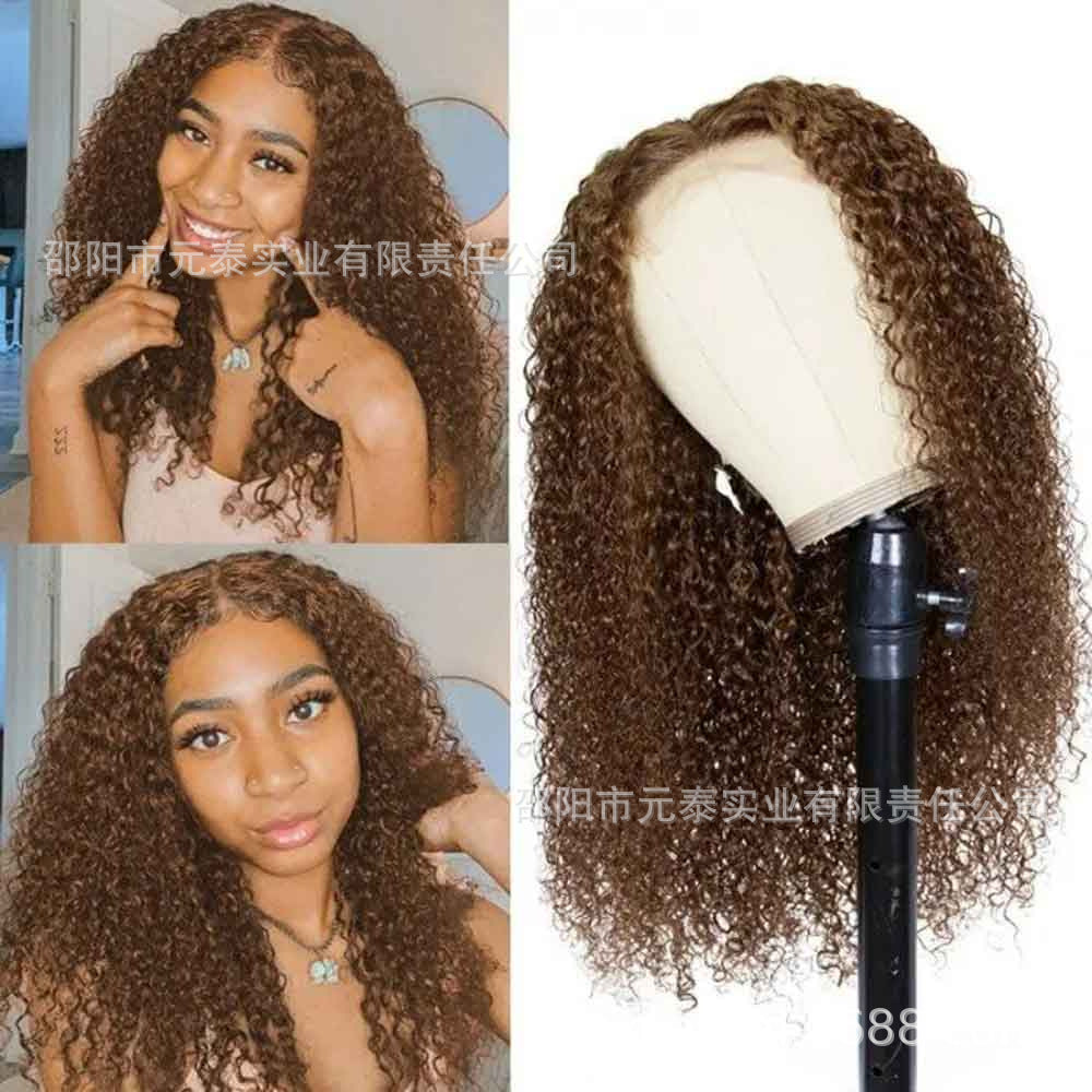 Brown 4# Colored 13X4 Kinky Curly Lace Frontal Synthetic Wig