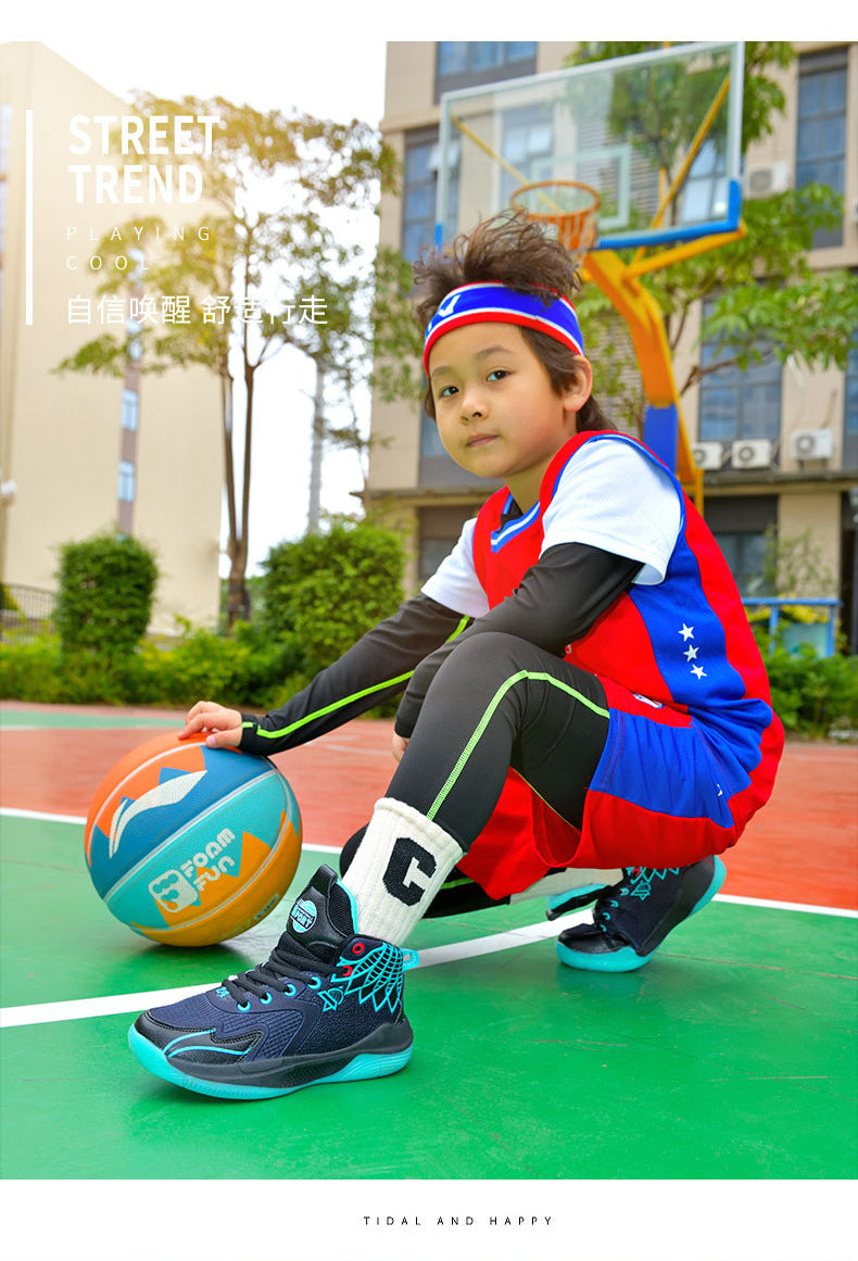 Children's Shoes Breathable Mesh Water-Resistant Sports Shoes for Teenagers Wear-Resistant Shock-Absorbing Non-Slip Professional Training Basketball Shoes