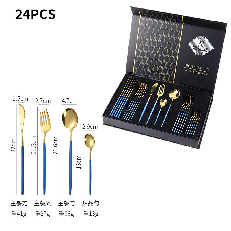 Hot-selling Portuguese Stainless Steel Tableware24Set of Western Dining gold Steak Knife Fork Spoon Gift Box Set