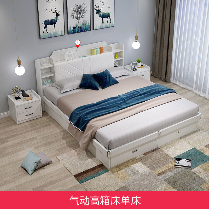 Pneumatic High Box Storage Bed1.8Rice Double Bed1.5Small Apartment Panel Bed Modern Simple Master Bedroom Storage Bed