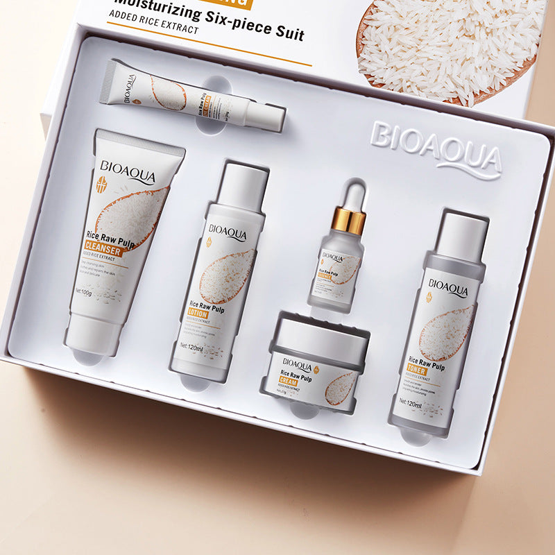 Full English Rice Skincare Set BIOAOUA Rice Puree Series Six-Piece Set Box  Wholesale