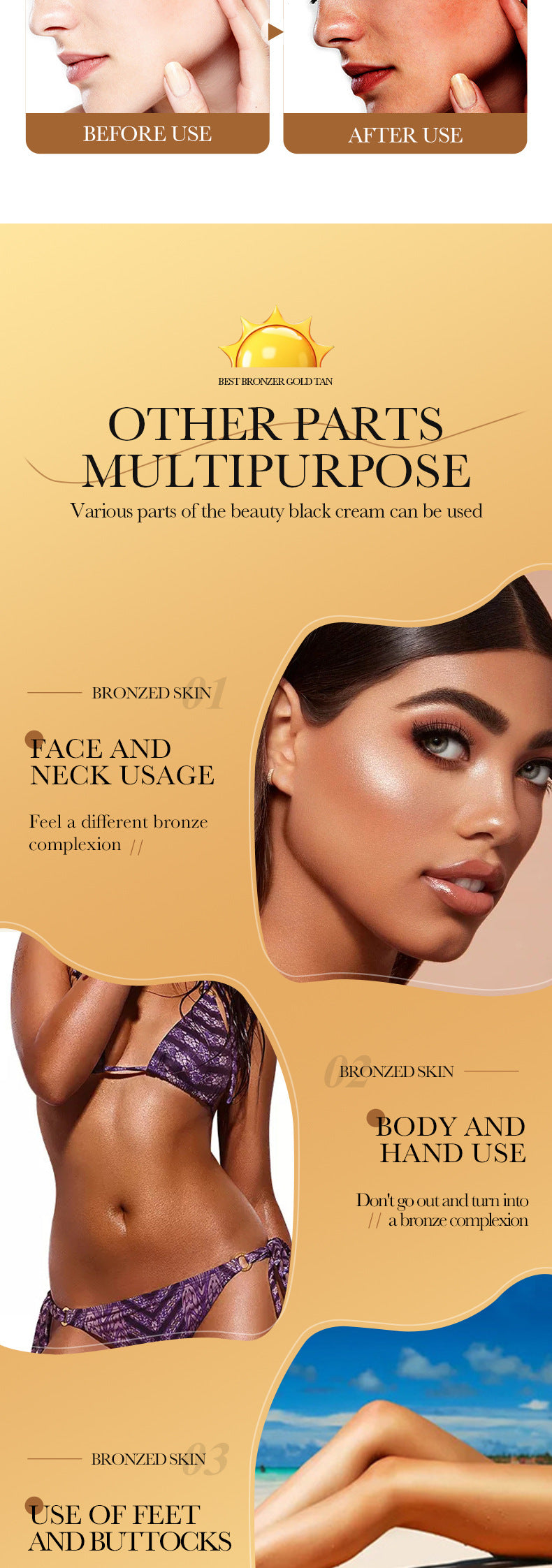 Tanning Cream50g SADOER Natural Darkening Bronze Wheat Color Tanning Cream Cross-Border Wholesale