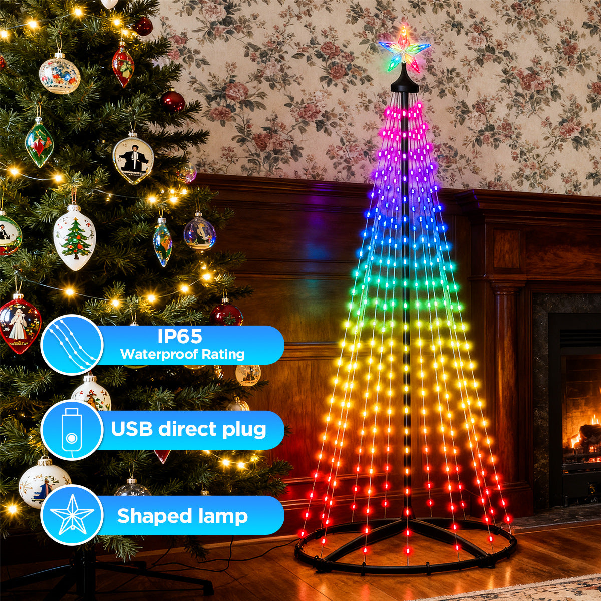 Christmas Tree Decoration Light Bluetooth Stand Tree Light Christmas Lighting Garden Decoration Light Pentagram Waterfall Light USB Style