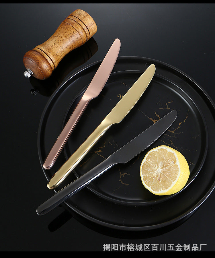 304Stainless Steel Knife Fork Spoon Thickened Tableware Western Hotel High-end Steak Knife Fork Dessert Spoon Set Kunting