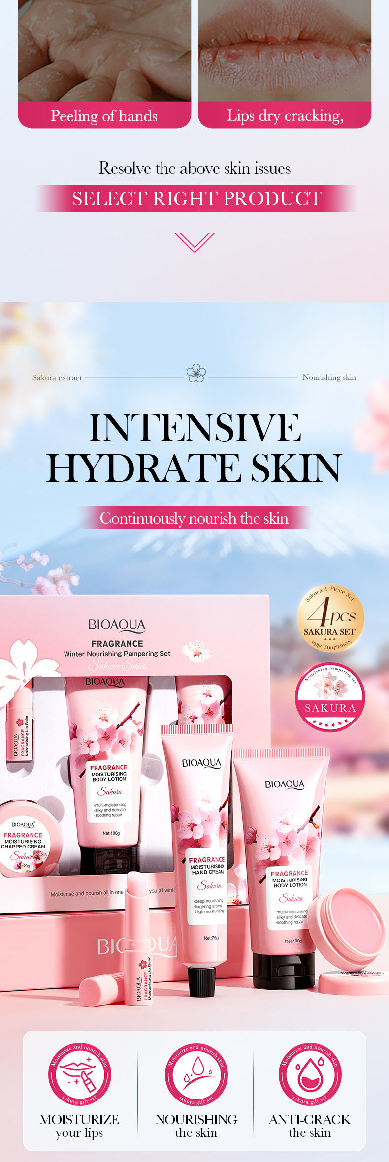 BIOAOUA Sakura Series Winter Moisturizing Luxurious Set Hydration Kit  Wholesale
